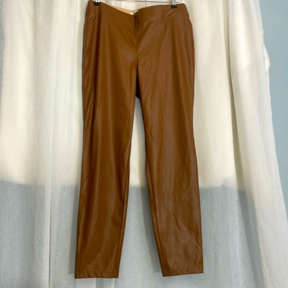 Ma studio brown fau leather leggings size L NWT